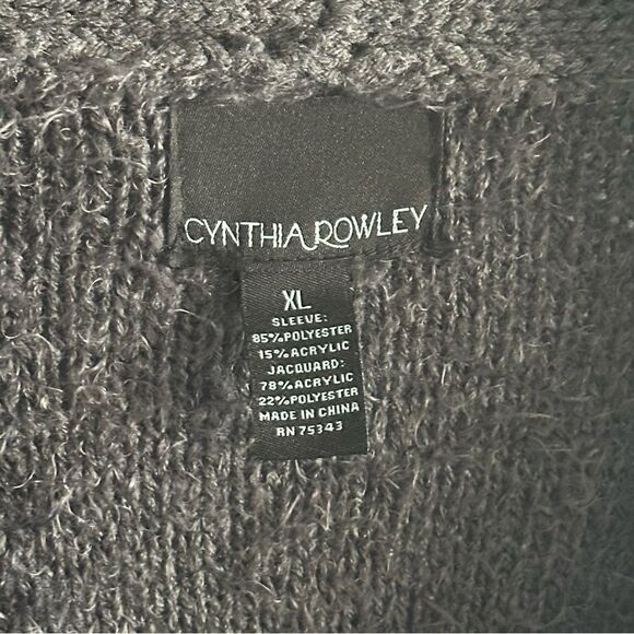 Cynthia Rowley Circular Sweater Grey Soft Jacquard Tie Front Long Sleeve Sz XL - Picture 7 of 7